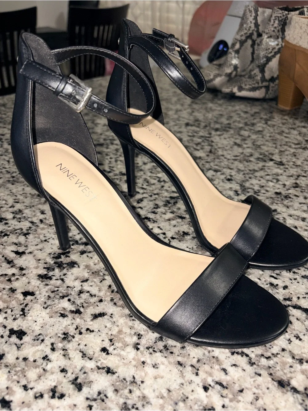 Nine West Black Open-Toe Ankle-Strap Heels